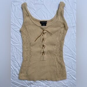 Women’s Y2K Takeout Size Small Tan Lace Tie up sweater Tank